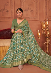 Glade Green Ikkat Polka Dot Saree-3901